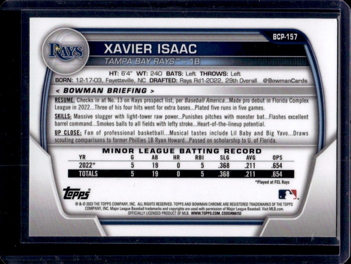 Xavier Isaac 2023 Bowman Chrome Sapphire Edition #BCP-157