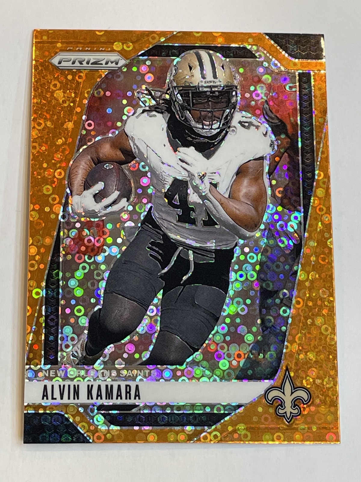 2024 Prizm Football Orange Disco Prizm #204 – Alvin Kamara – New Orleans Saints