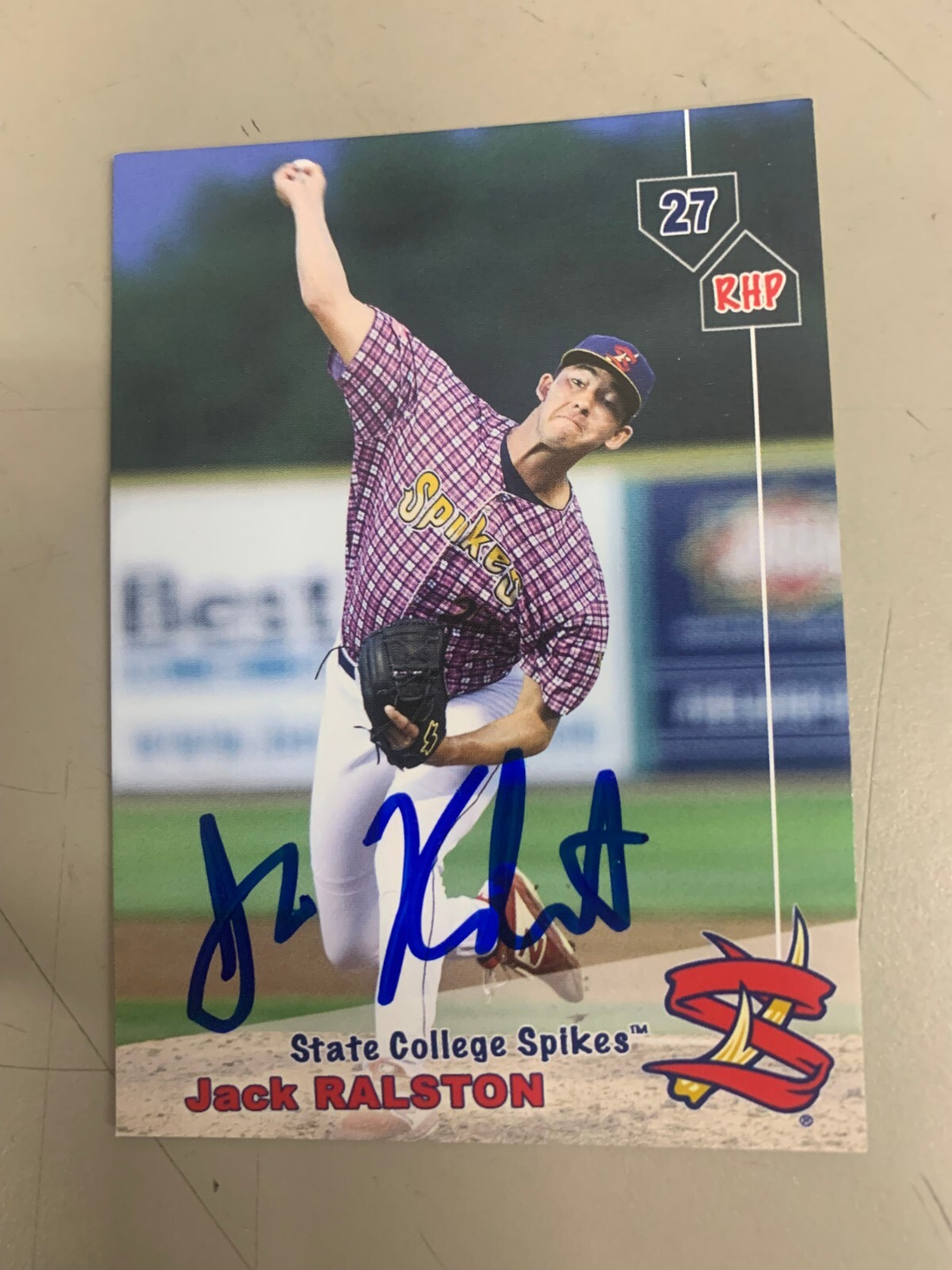Jack Ralston Signed Card 2019 State College Spikes Team Card IP Auto