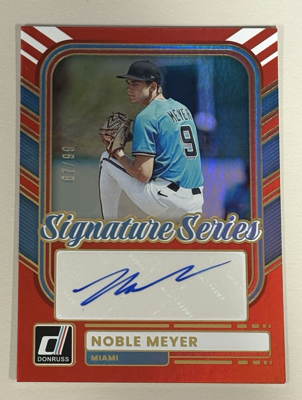 Noble Meyer Panini Donruss Signature Series Red Rookie Auto #SS-NM 87/99 Marlins