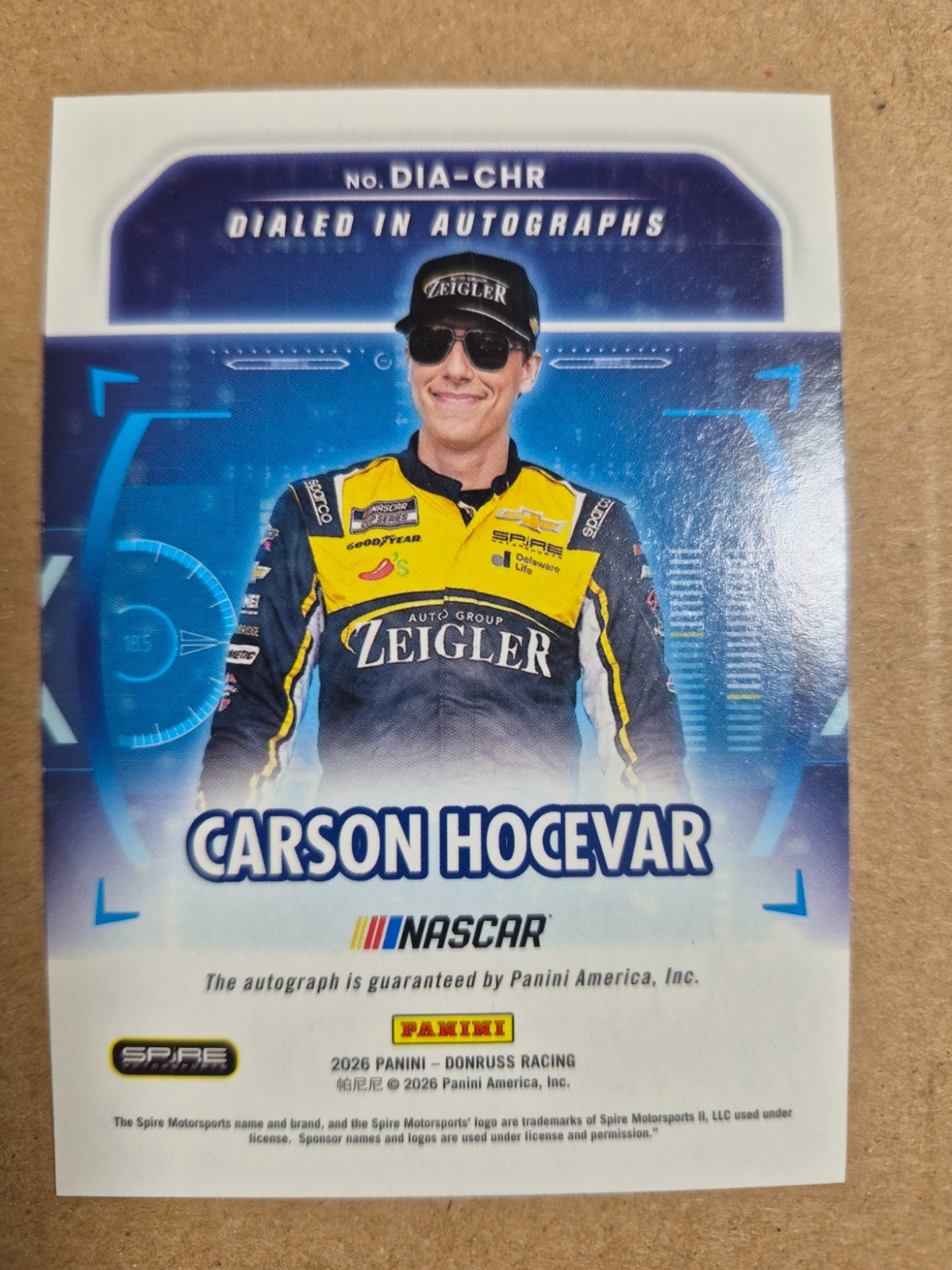 Carson Hocevar / 2026 Panini/Donruss Dialed In BLUE Xplosion AUTOGRAPH 07/25