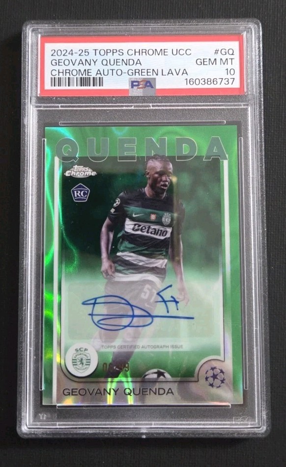 Topps 2024-25 Chrome UCC Geovany Quenda RC Auto Green Lava /99 CA-GQ PSA 10