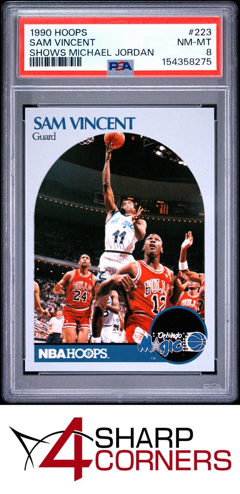 1990 HOOPS #223 SAM VINCENT SHOWS MICHAEL JORDAN PSA 8