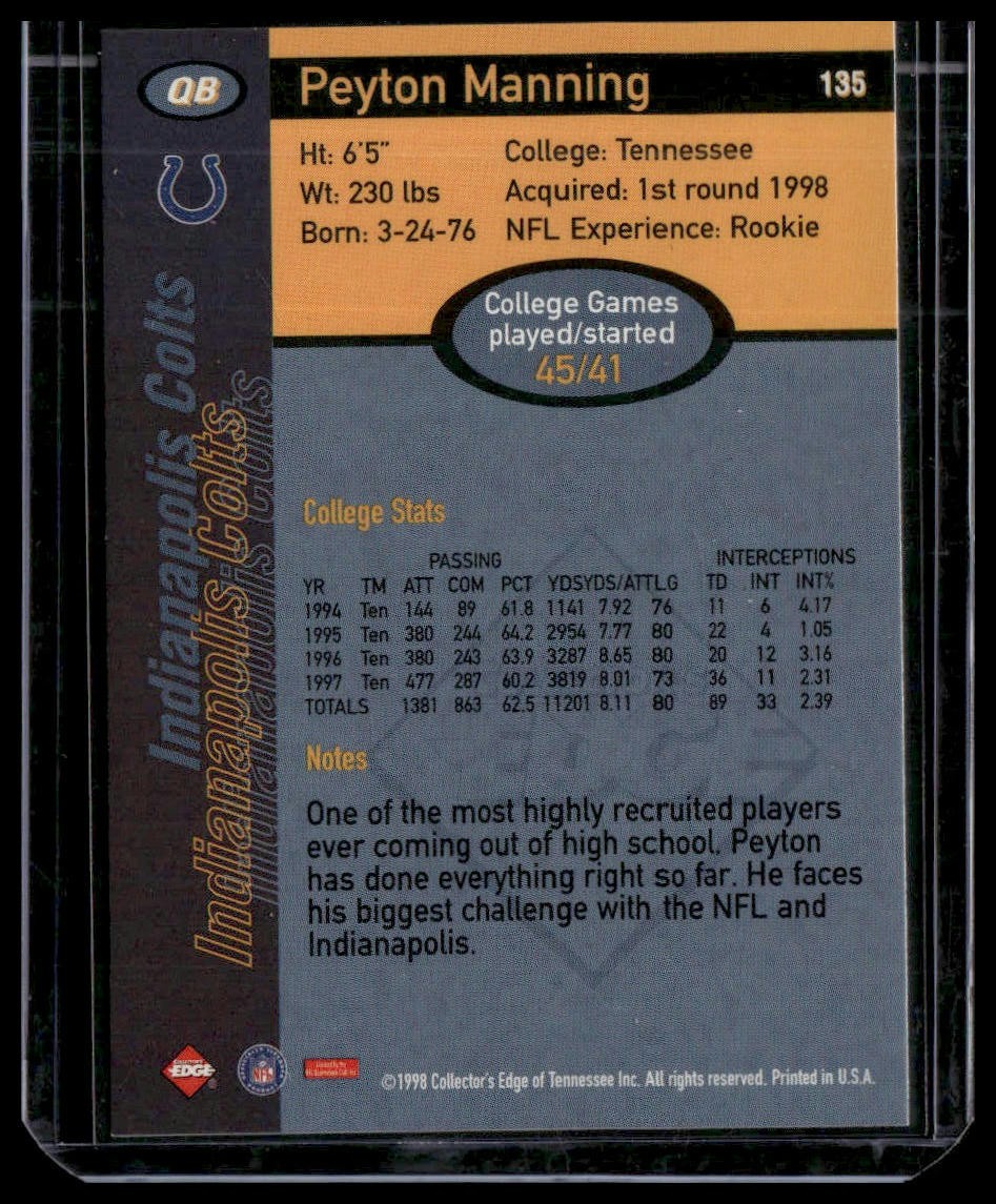 1998 Collector’s Edge First Place #135 Peyton Manning