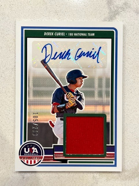 DEREK CURIEL 2023 Panini USA Baseball Stars & Stripes Game Used Jersey AUTO /200