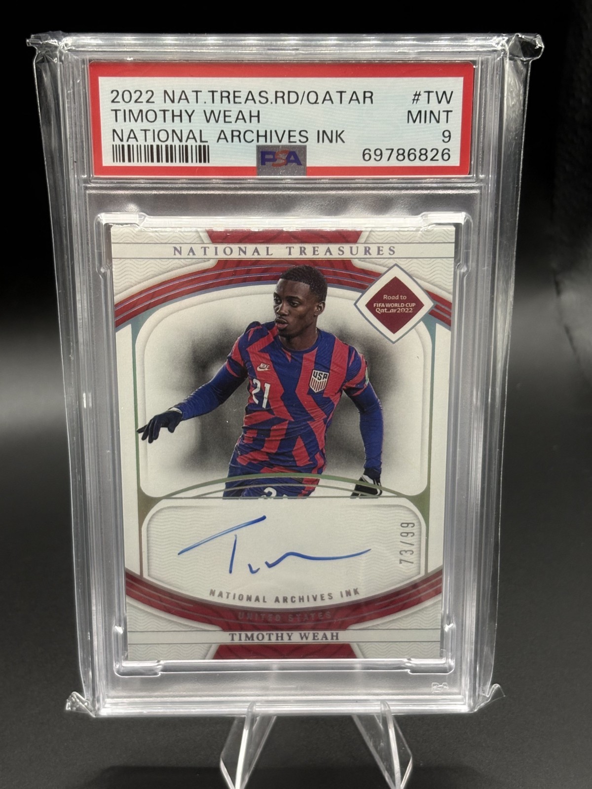 Timothy Weah 2022 National Treasures Archives Ink Auto #/99 USA PSA 9