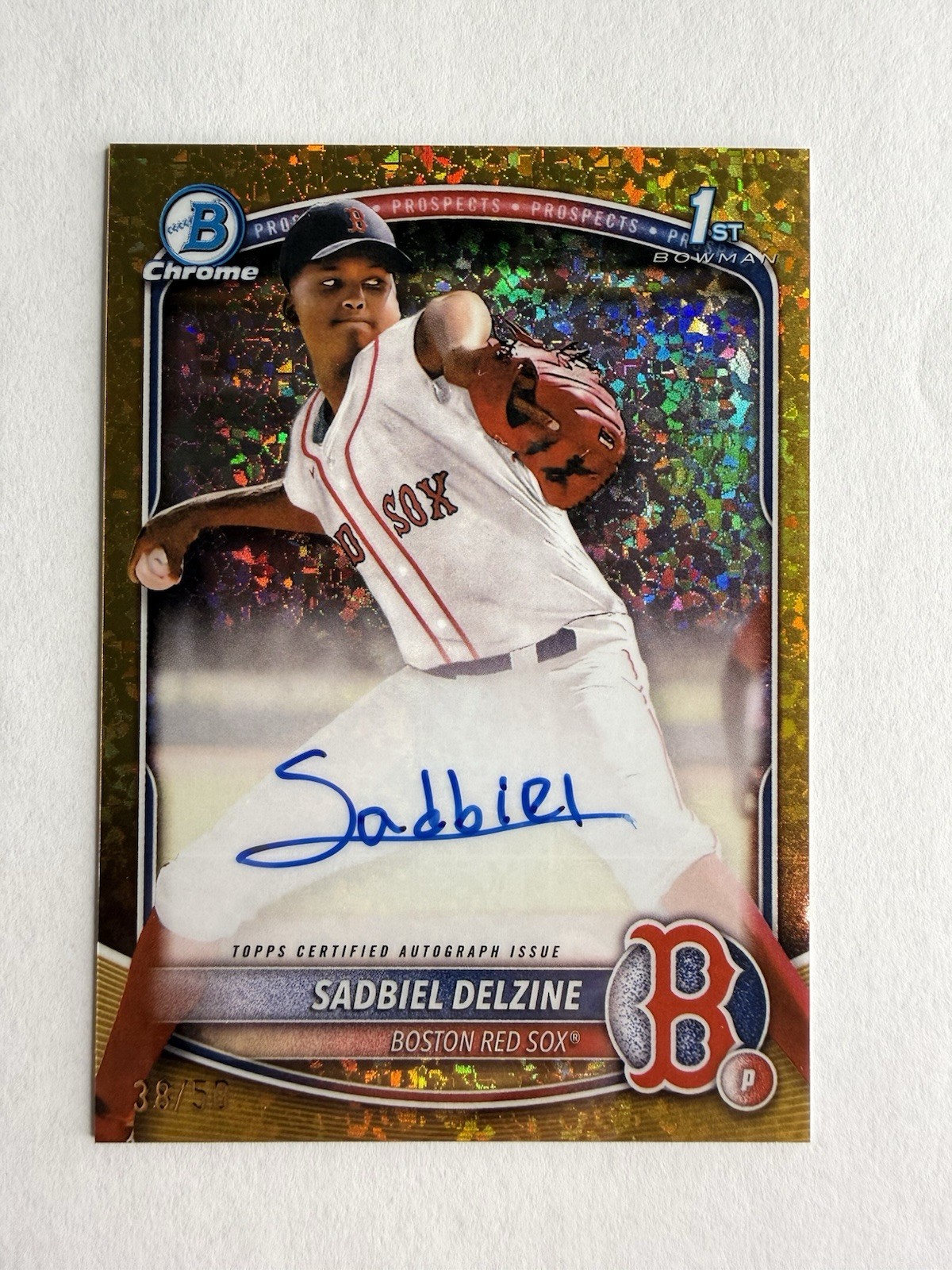 2025 Bowman Chrome Sadbiel Delzine 1st Bowman Auto Gold Mini /50 Boston Red Sox