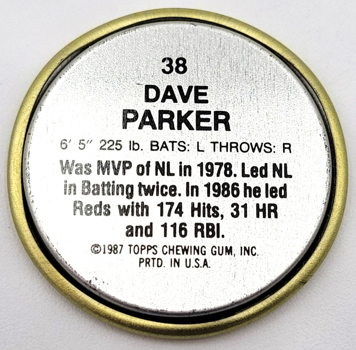 1987 Topps Coins Baseball Dave Parker Cincinnati Reds #38 MLB