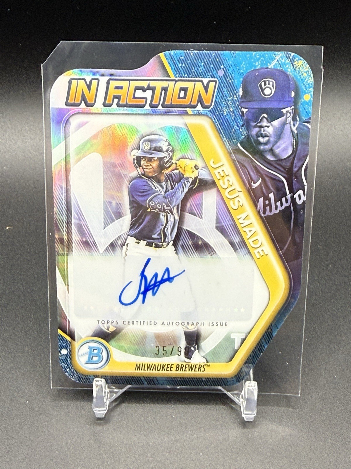 Jesus Made 2025 Bowman Draft #BIA-JM In Action Chrome Autograph [#35/99] Brewers