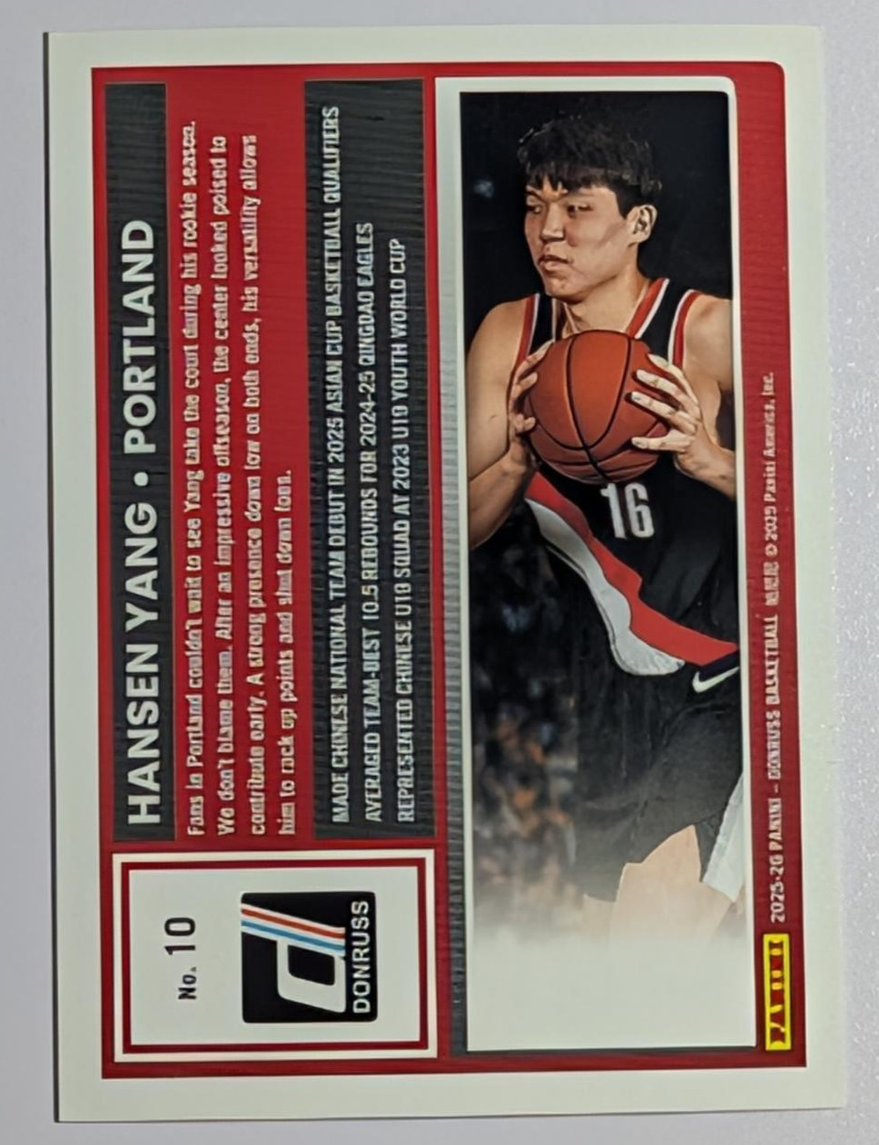 Yang Hansen 🤯/6, 2025-26 Panini Donruss FOTL Green Rookie Trail Blazers🐰🔥🔥🔥