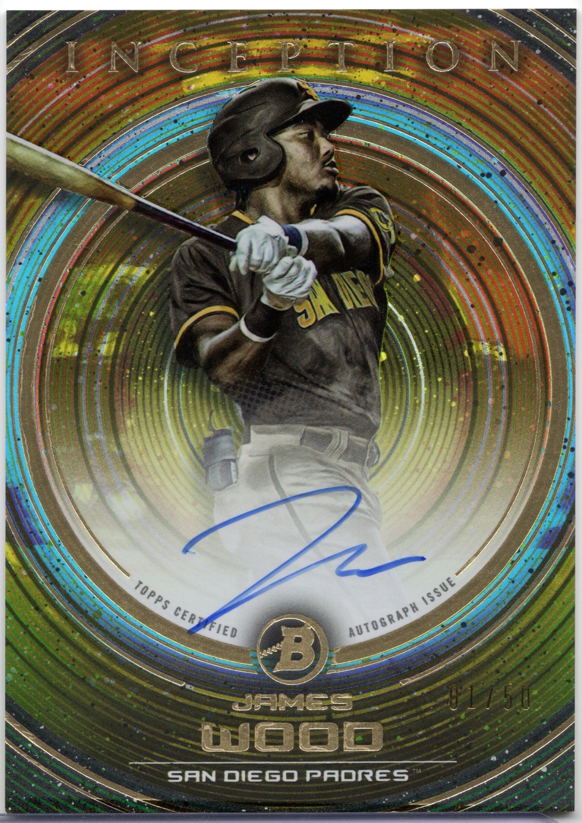 2022 BOWMAN INCEPTION JAMES WOOD GOLD AUT0 01/50 #PA-JW ! 2026 NL ALL-STAR !