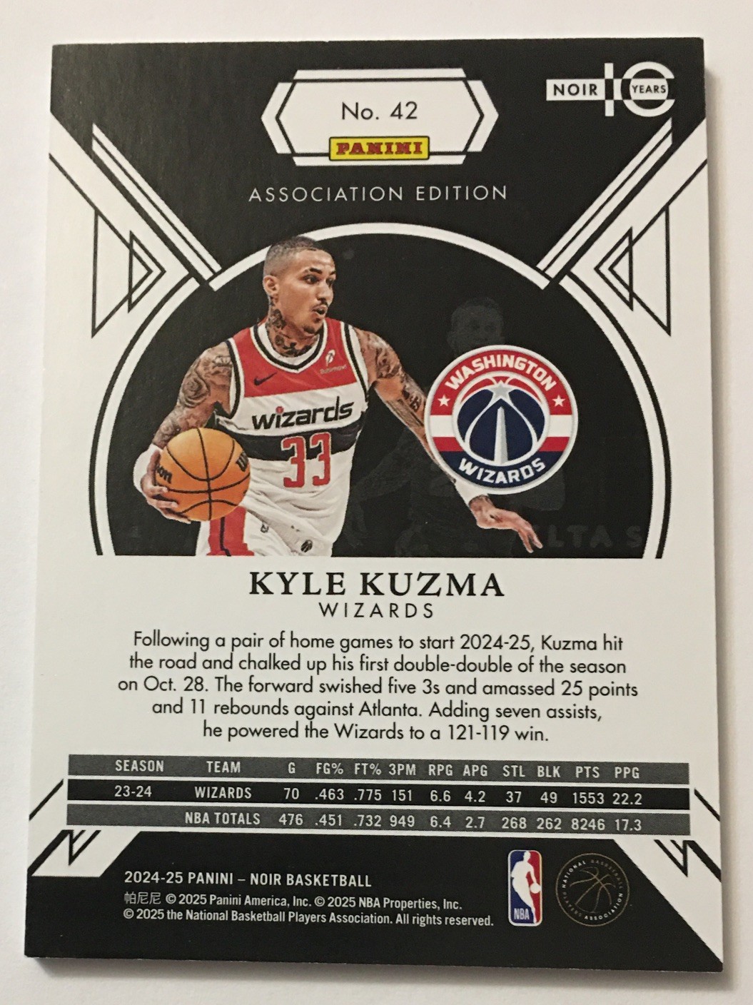 2024-25 Panini Noir Kyle Kuzma #d /99 Association Edition SP Insert Bucks