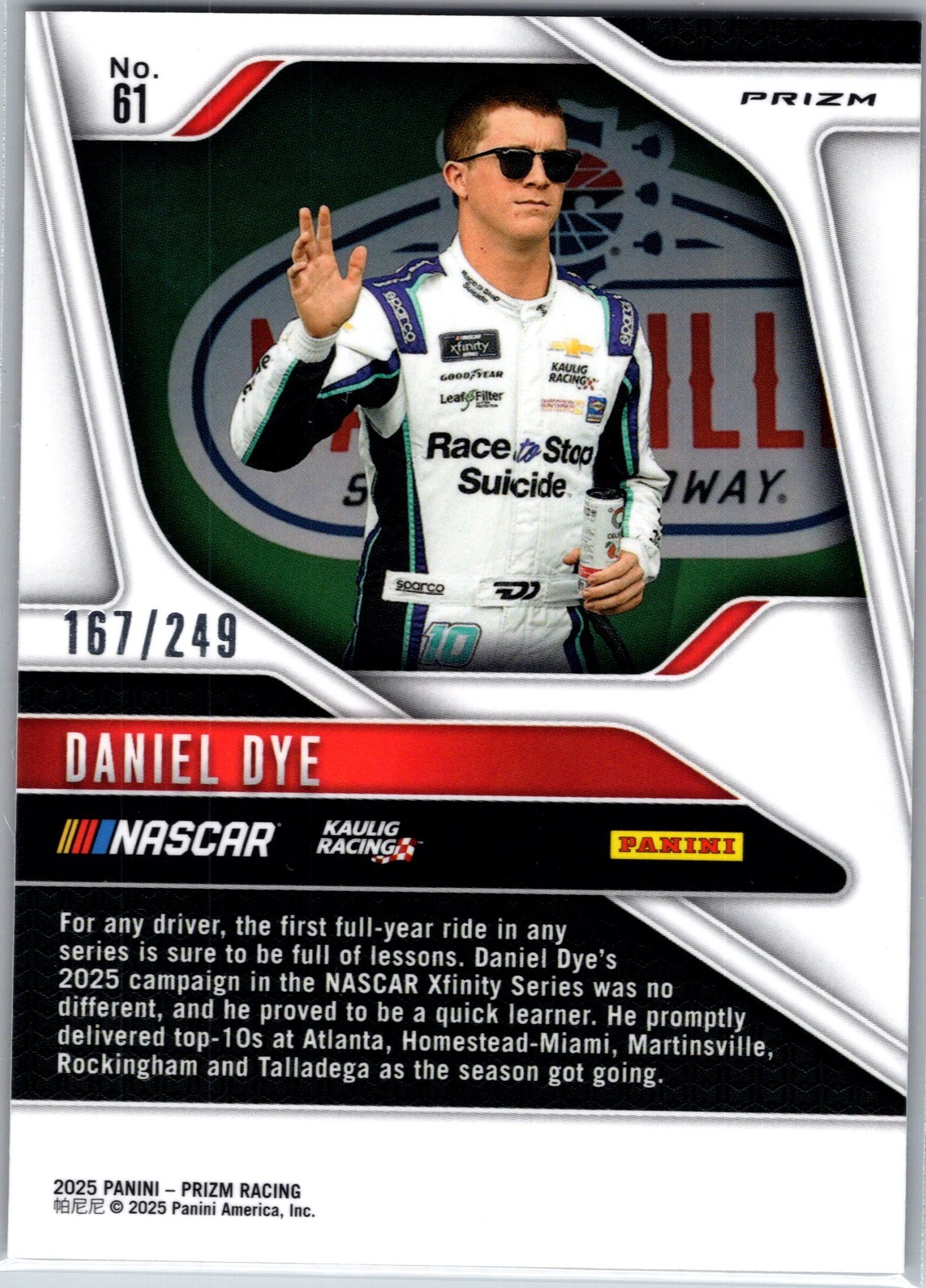 Daniel Dye – 2025 Panini Prizm #61 Red #/249 Kaulig Racing