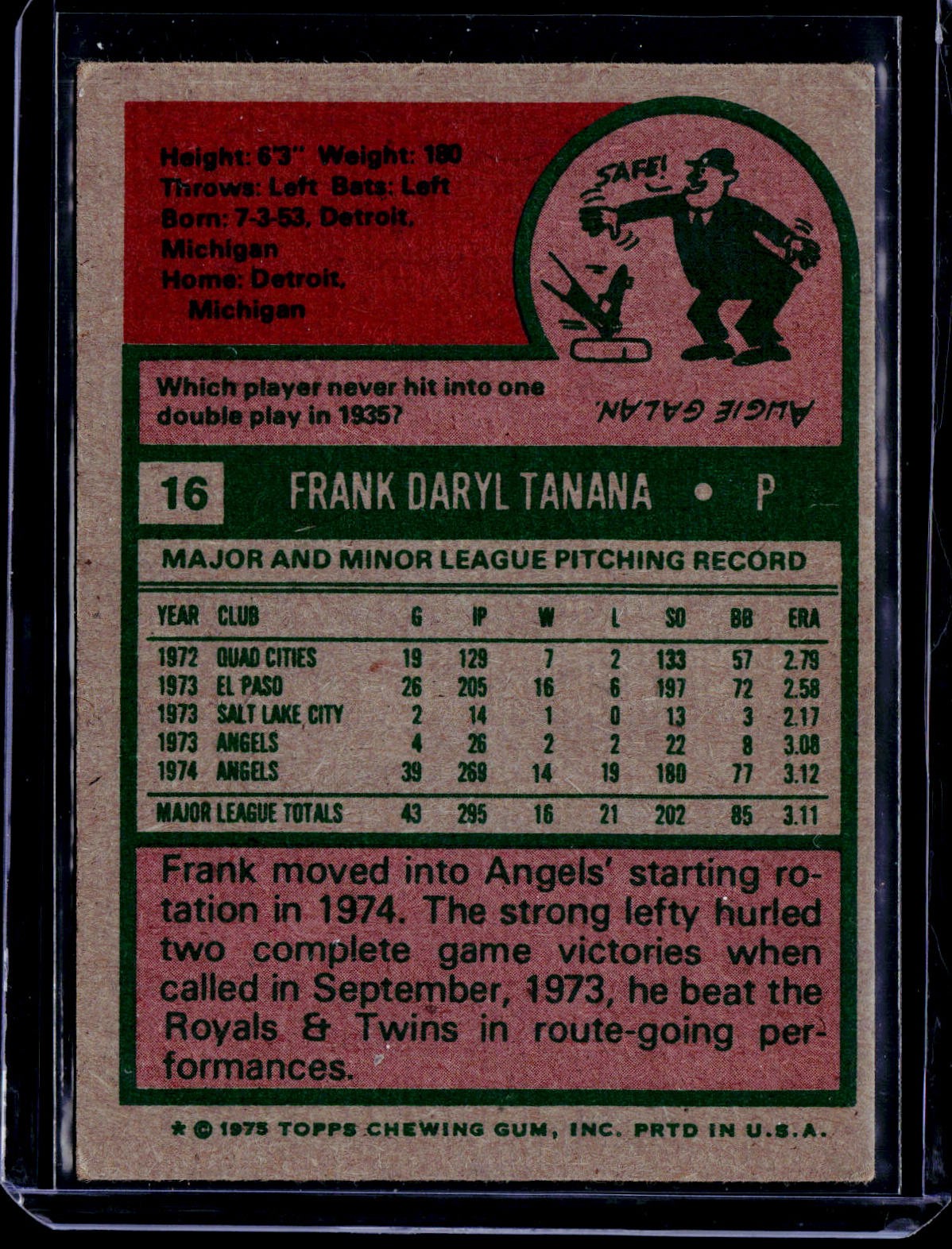 1975 Topps #16 Frank Tanana