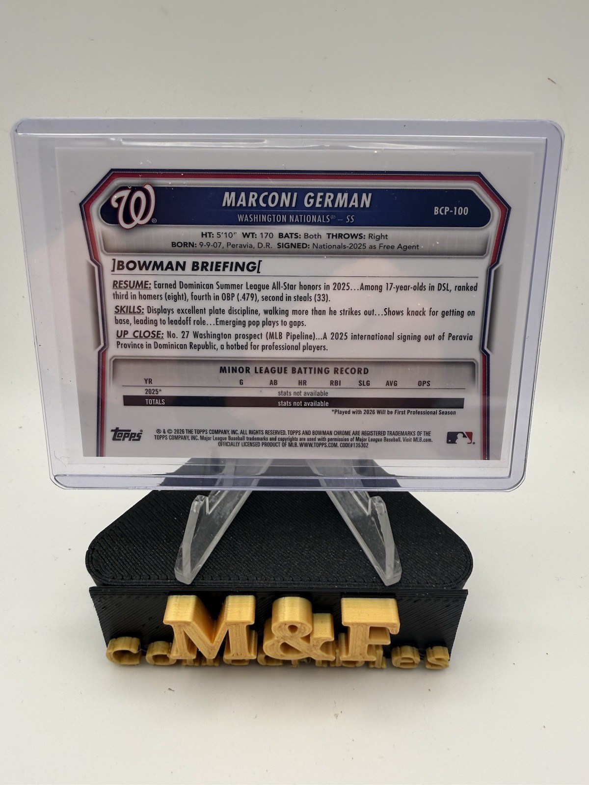 2026 Bowman Sapphire Marconi German #BCP-100 1st Bowman Gold /50