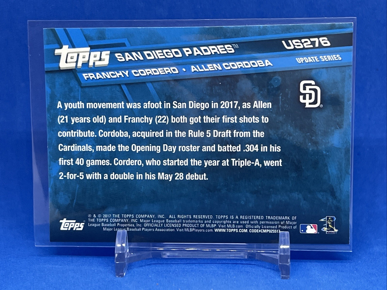 2017 Topps Update Rookie Combos #US276 Franchy Cordero Allen Cordoba Padres RC