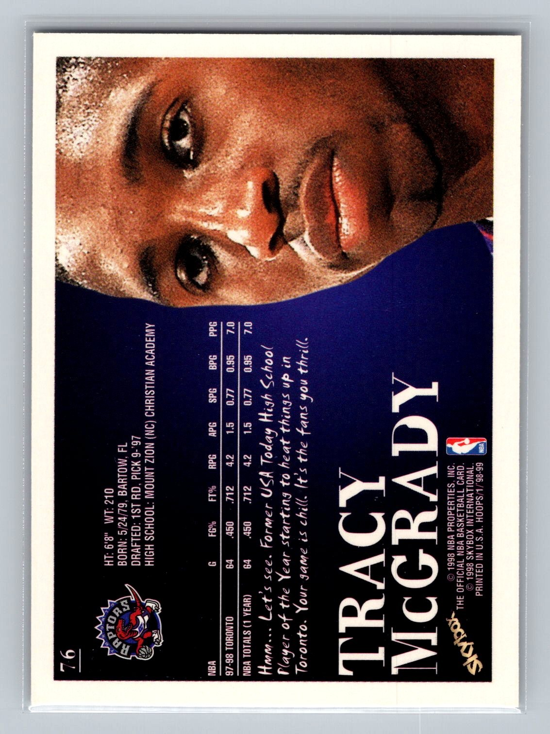 1998-99 Hoops #76 Tracy McGrady Toronto Raptors