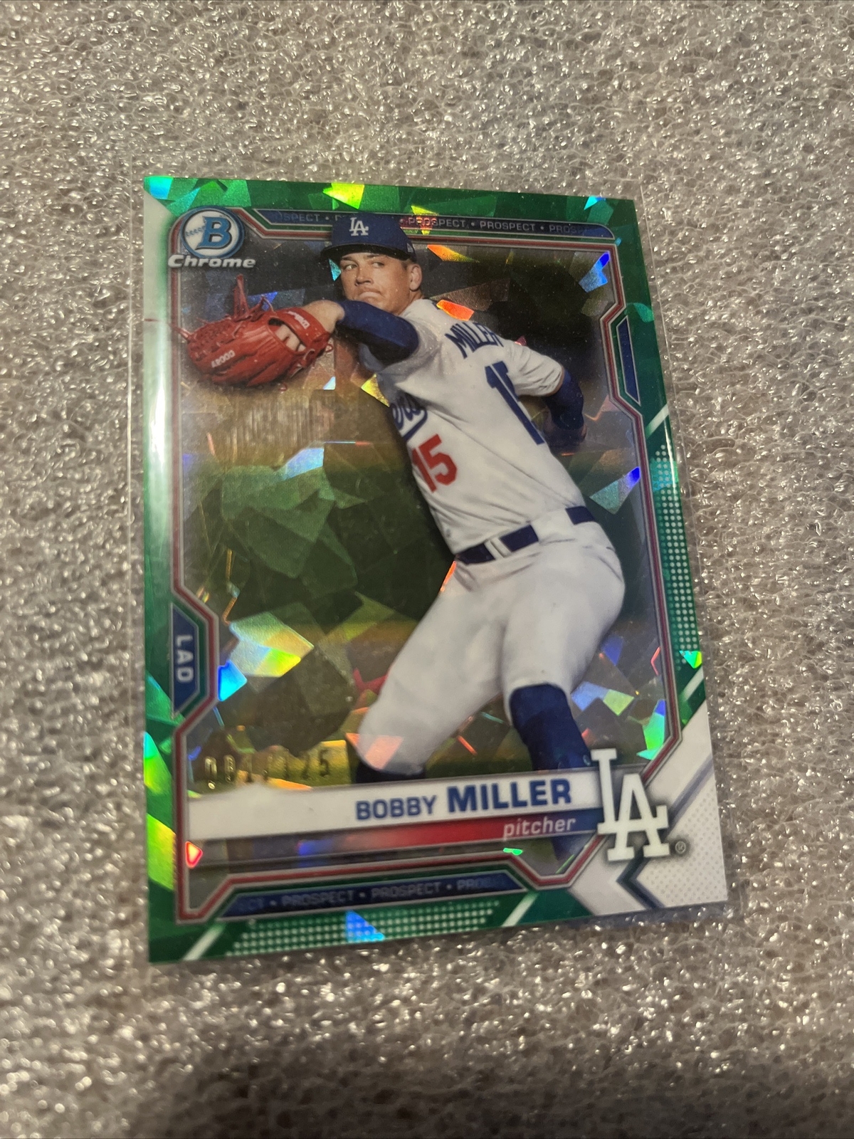 2021 Bobby Miller Bowman Chrome Green Sapphire Prospect #1/125
