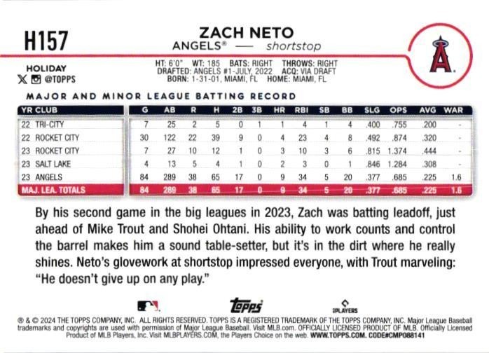 2024 Topps Holiday – Zach Neto #H157