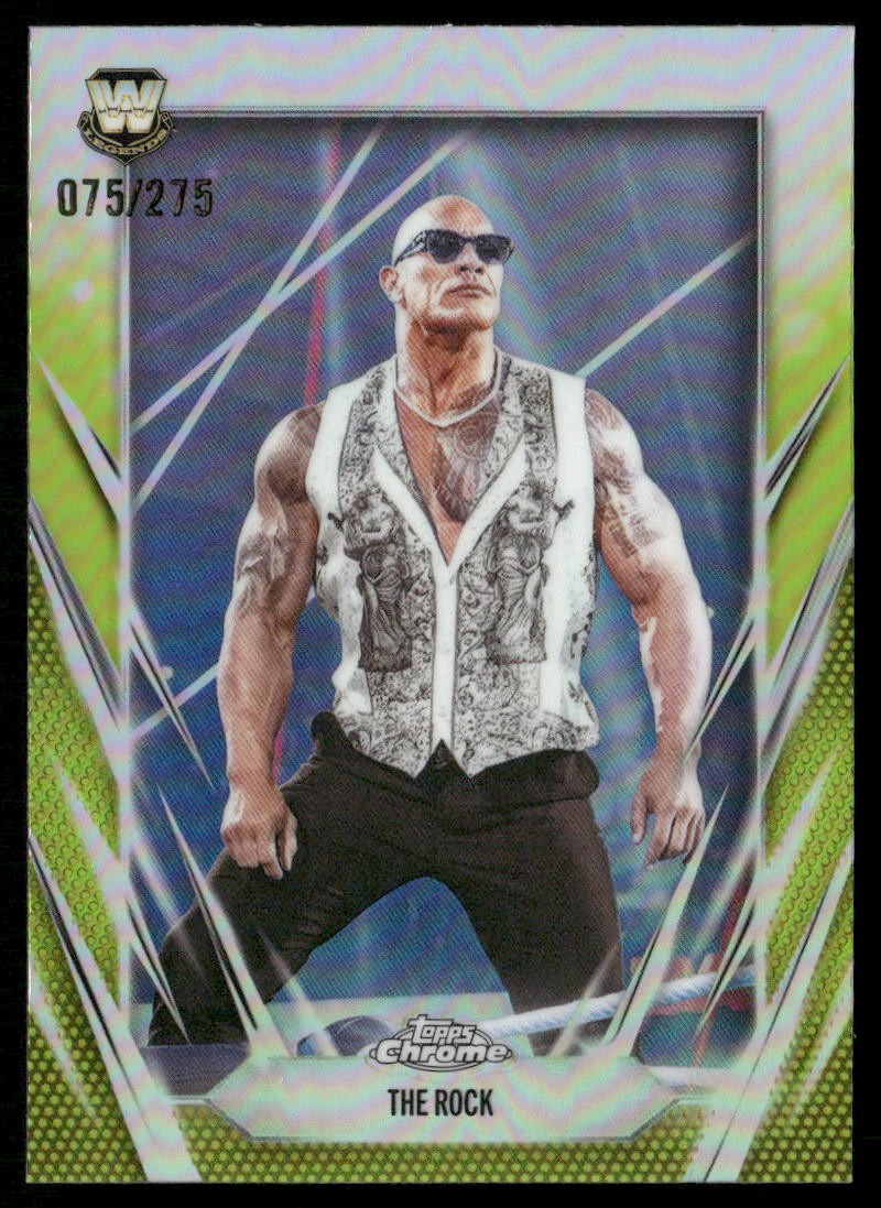 The Rock 2026 Topps Chrome WWE #1 Yellow Refractor #/275