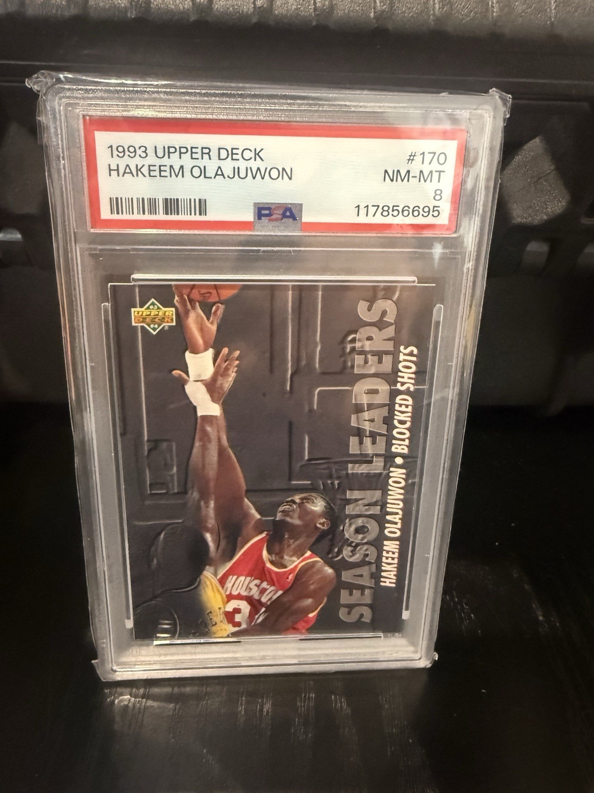 Upper Deck 1993 Season Leaders Hakeem Olajuwon #170 Rockets PSA 8