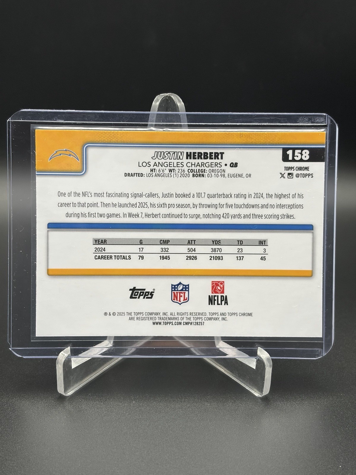 2025 Topps Chrome JUSTIN HERBERT Pulsar Refractor #158 Los Angeles Chargers