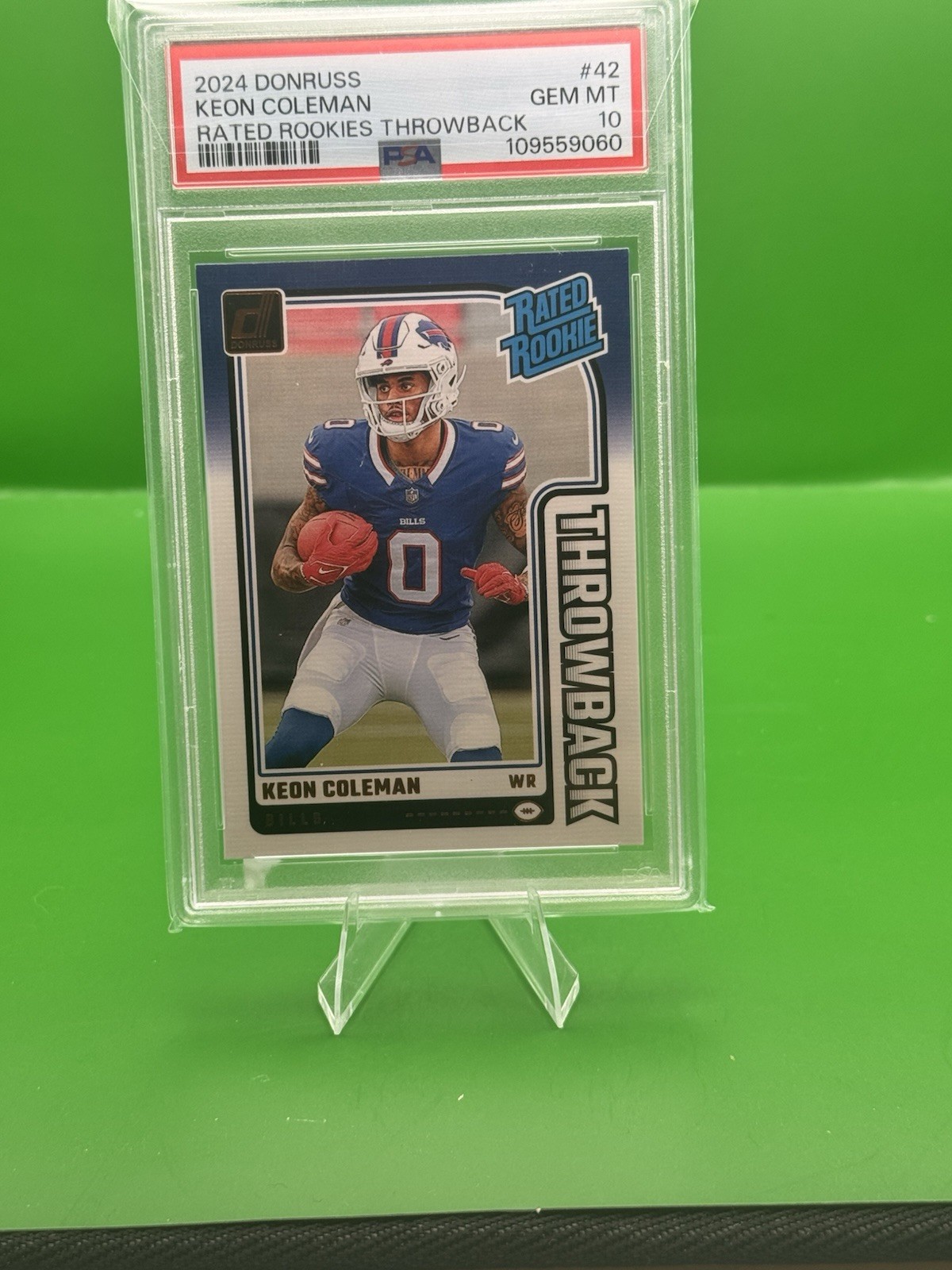 Donruss 2024 Keon Coleman Rated Rookies Throwback #42 PSA 10 Bills Football