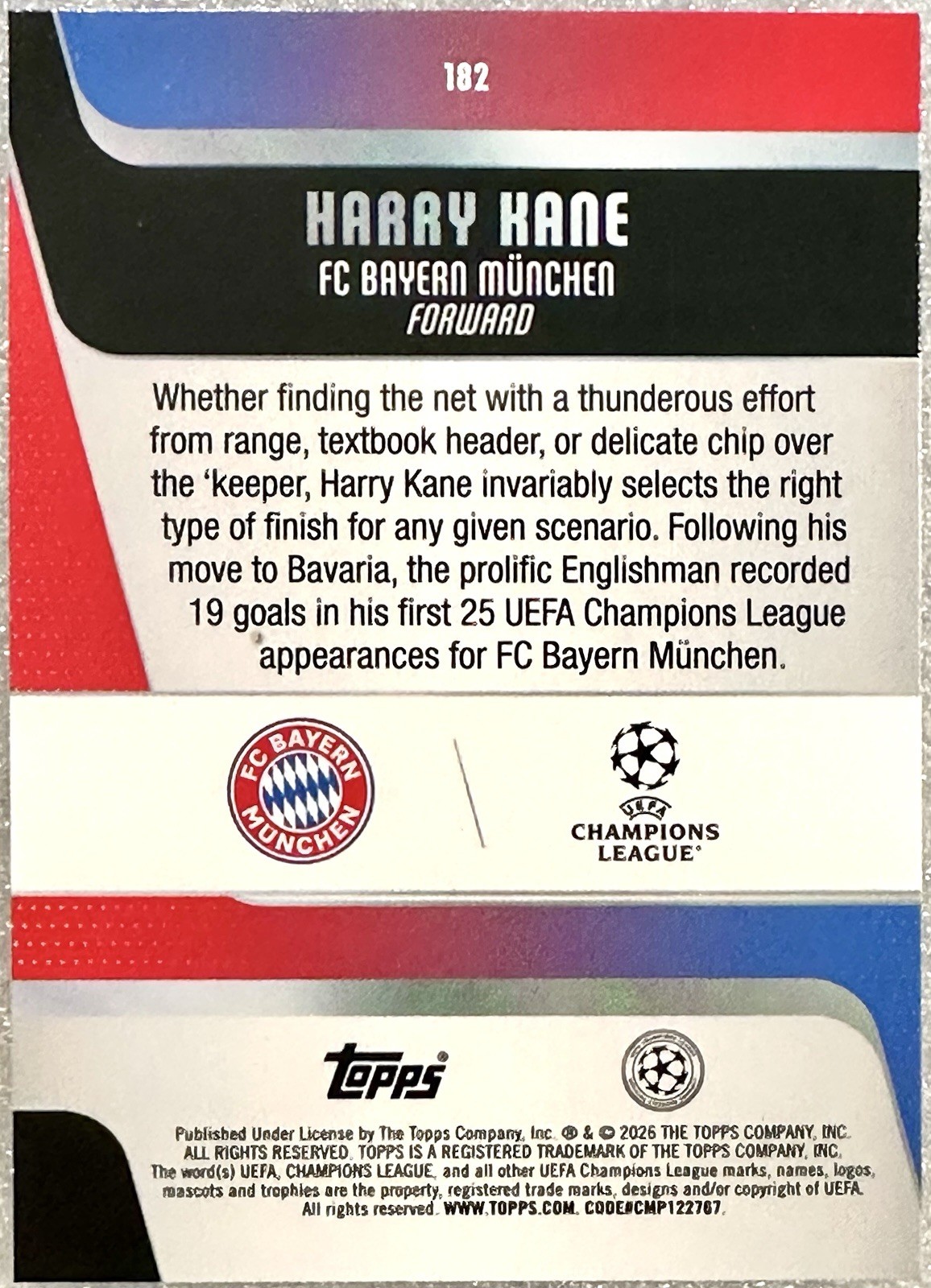 Harry Kane #182💎08/25 Orange HoloFoil UEFA Champions League- FC Bayern München