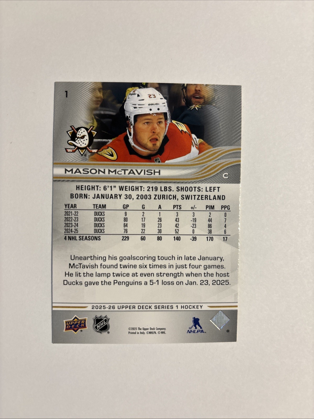 2025-26 Upper Deck Series 1 – Mason McTavish #1