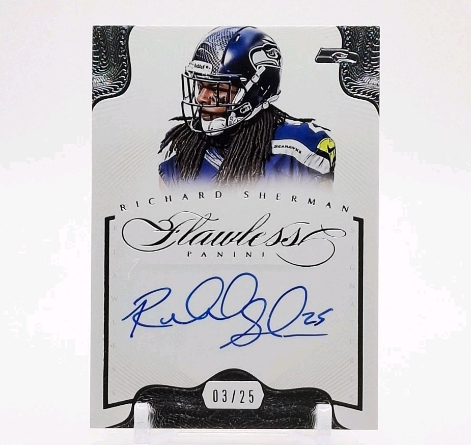 #/25 RICHARD SHERMAN ON CARD AUTO 2014 PANINI FLAWLESS #47 SEATTLE SEAHAWKS SP