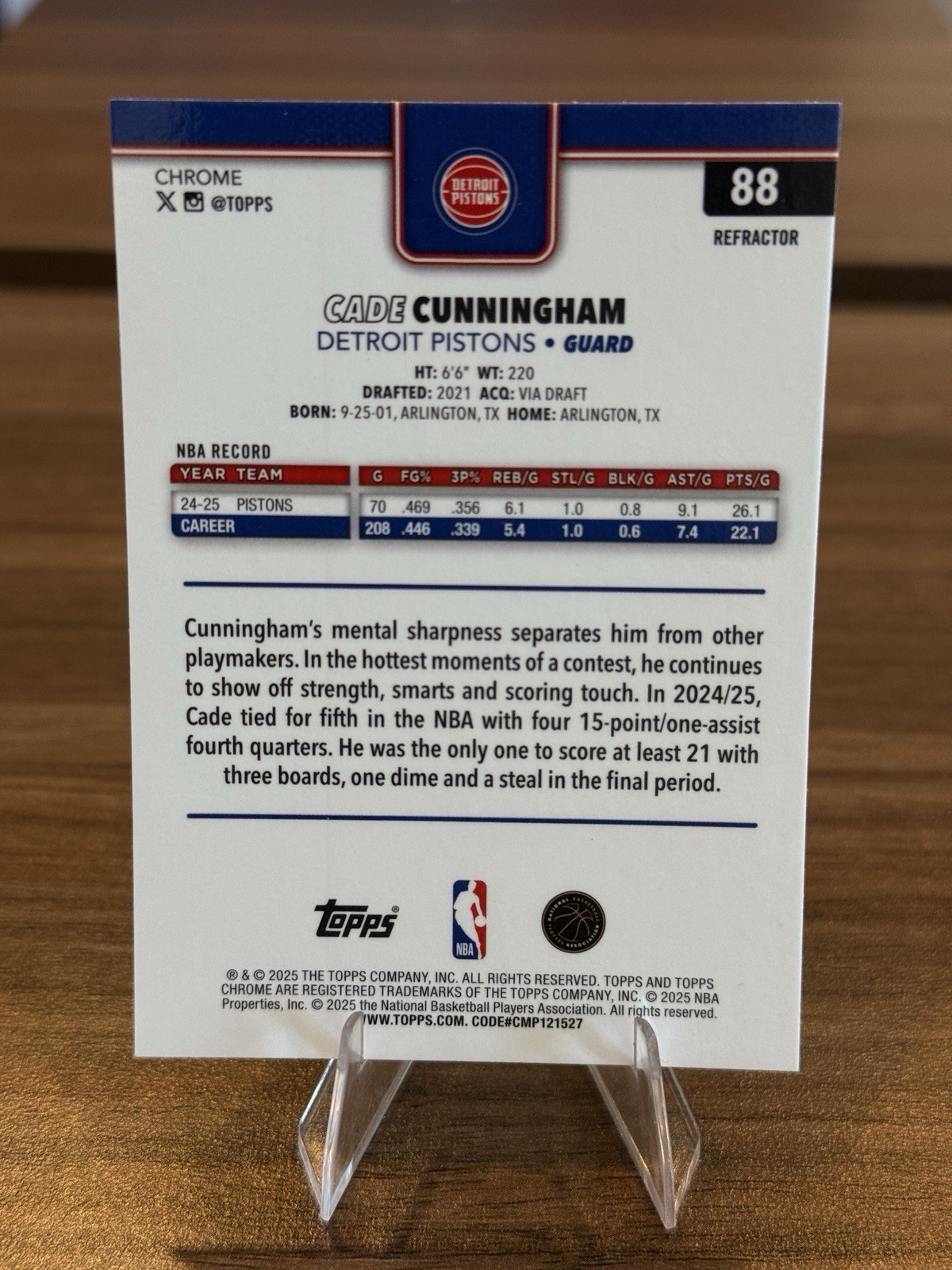 Cade Cunningham 2025-26 Topps Chrome Basketball Refractor #88