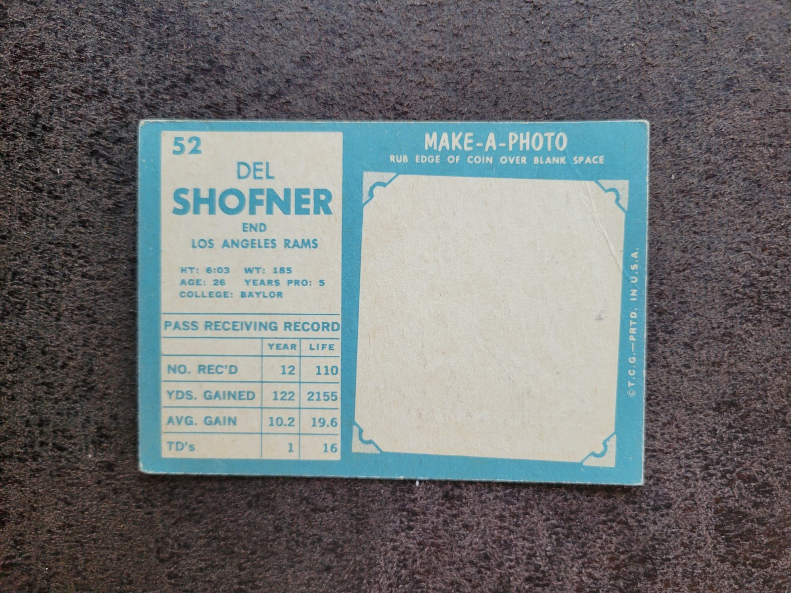 1961 Topps Football Del Shofner #128 – Los Angeles Rams