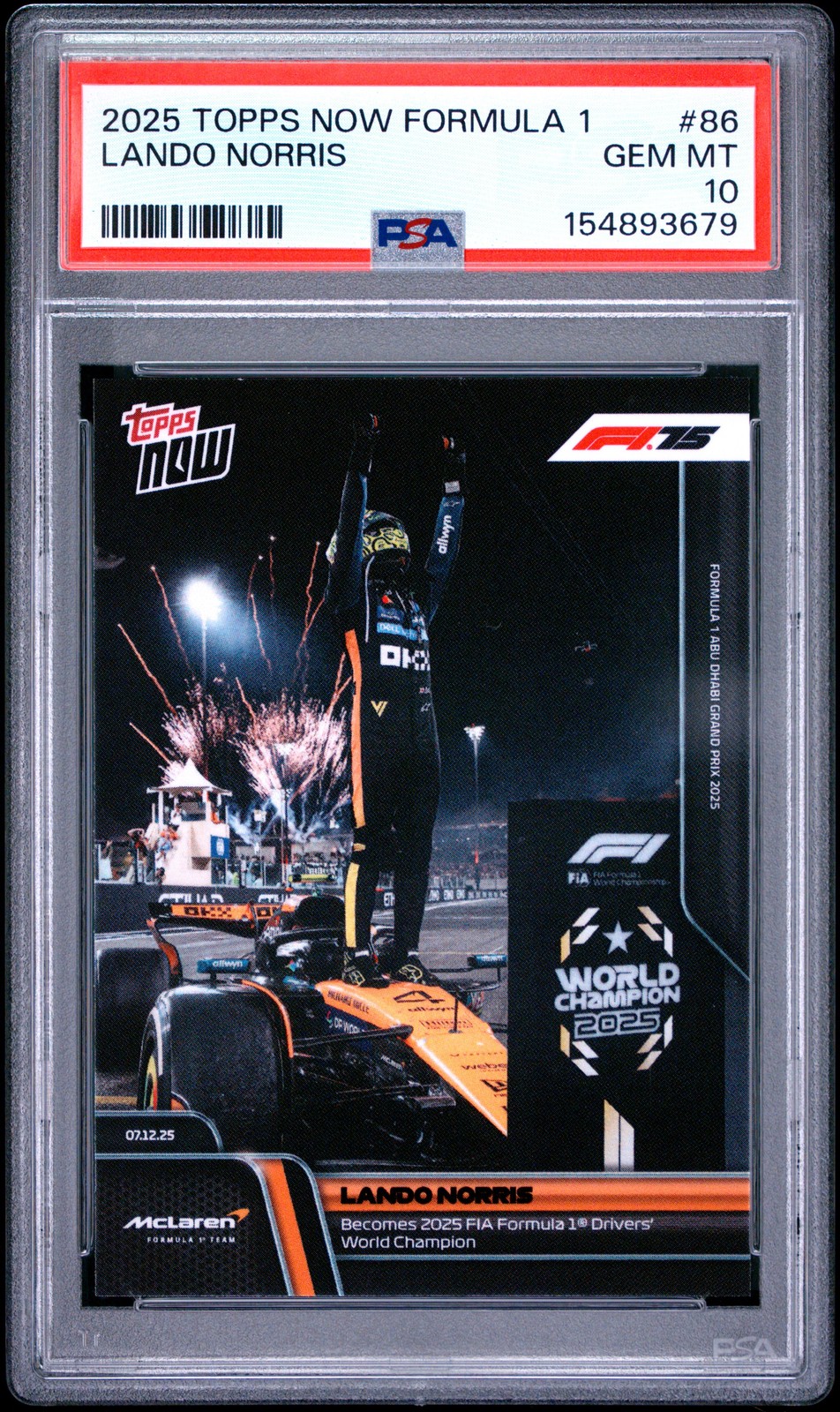 2025 TOPPS NOW FORMULA 1 #86 LANDO NORRIS PSA 10