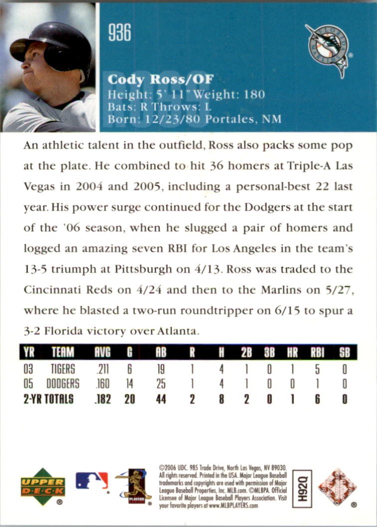2006 Upper Deck Rookie Foil Silver #936 Cody Ross /399 – BB