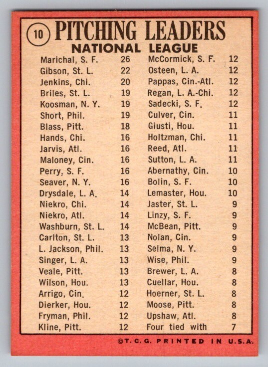 1969 Topps Set-Break #10 NL Pitching Leaders NM-MT OR BETTER *JAYSACE*