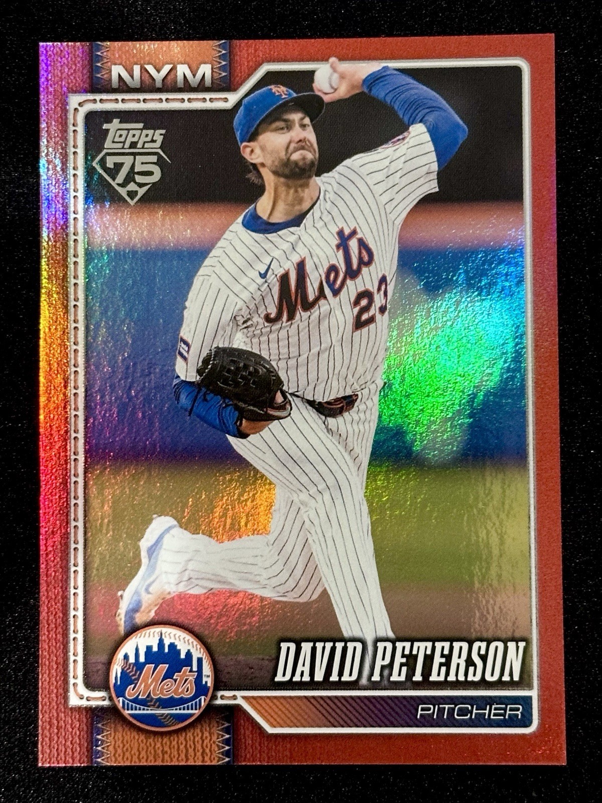 David Peterson 2026 Topps Series 1 #215 Red Rainbow Foil /5 New York Mets