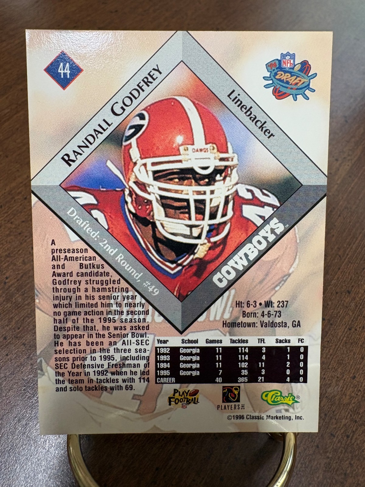 1996 Classic Score Board RANDALL GODFREY Autograph Cowboys Auto Georgia Rookie!