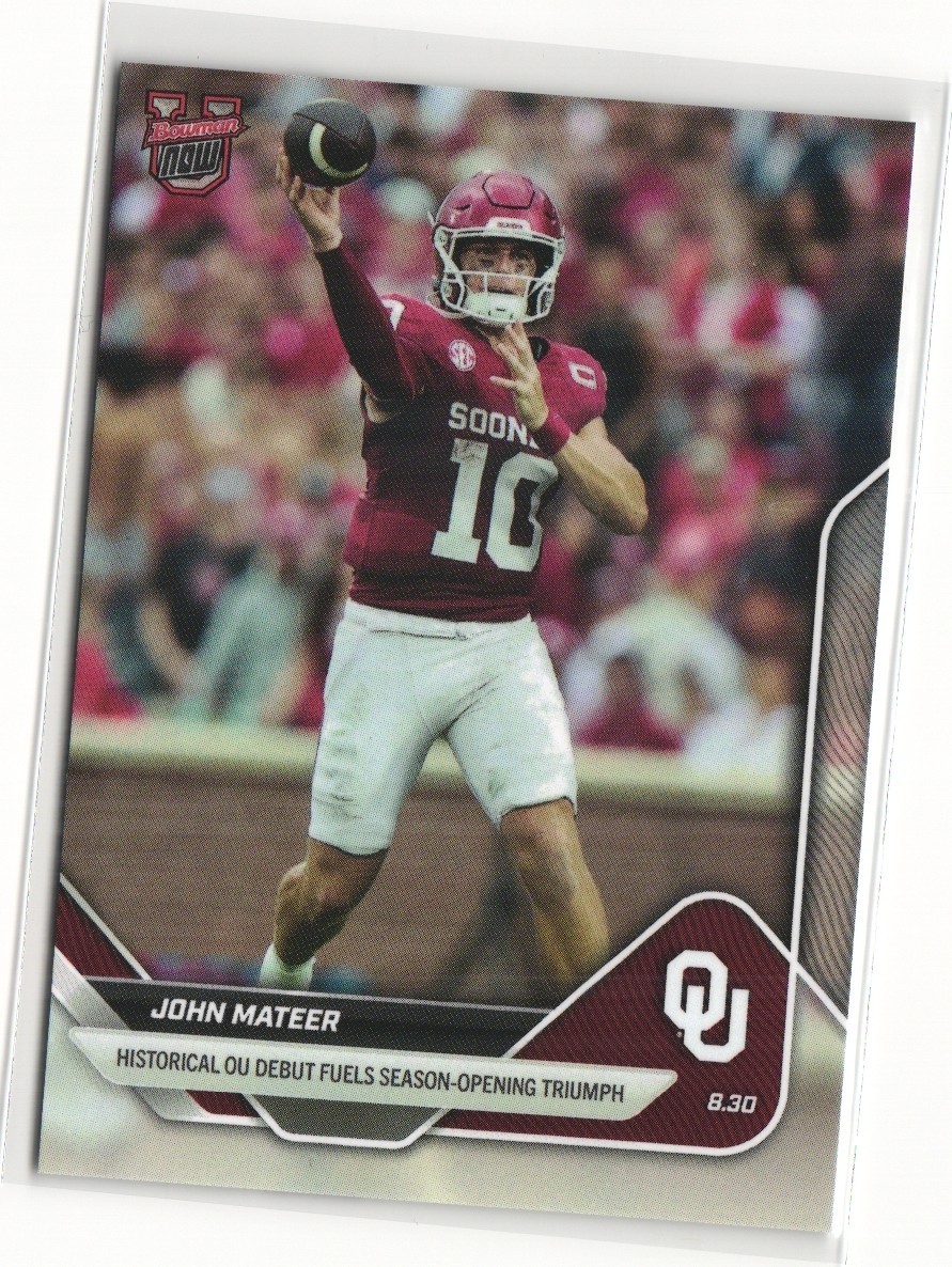 John Mateer OU Debut – 2025-26 Bowman U NOW Football Oklahoma – Card #2