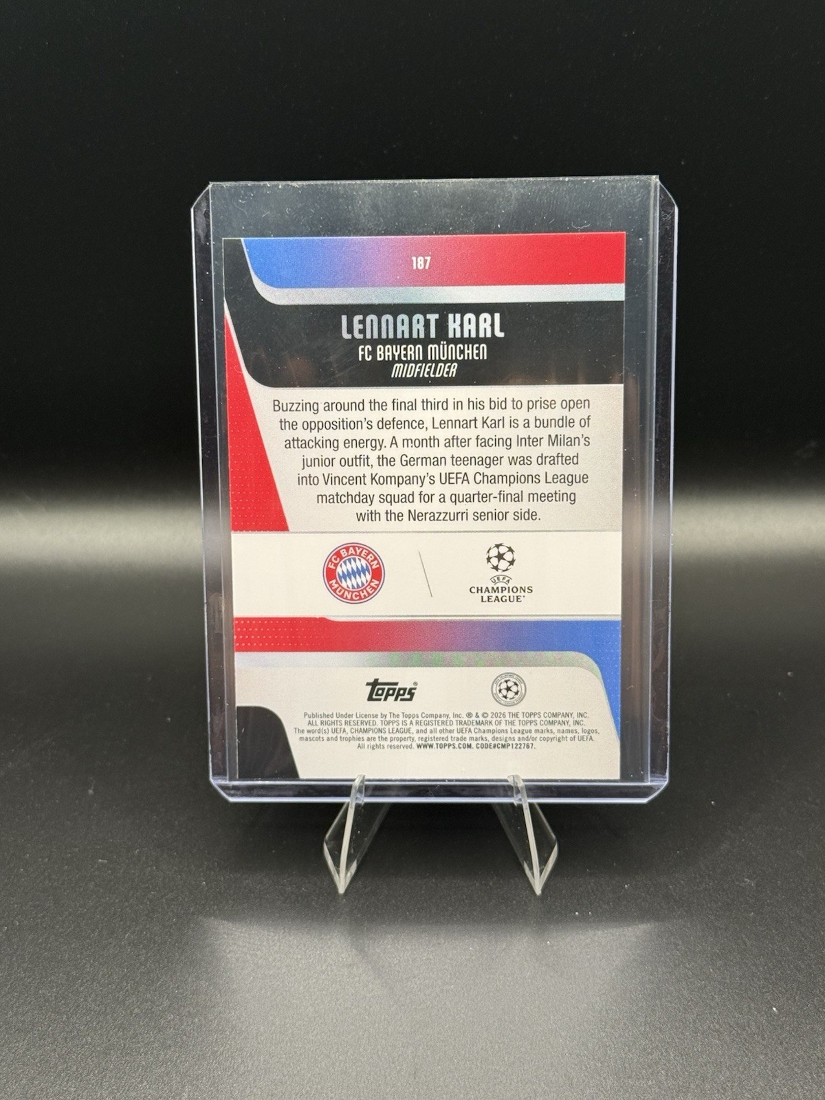 2025-26 Topps UEFA UCC Flagship Lennart Karl Base RC Bayern Munich Germany #187