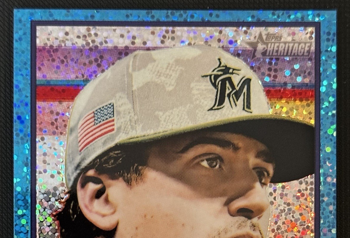 2025 Topps Heritage Chrome Blue Sparkle Card #501 Cal Quantrill Miami Marlins