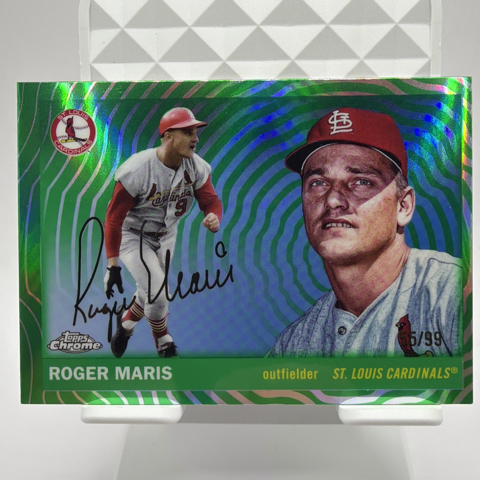 Roger Maris 2025 Topps Chrome Platinum Anniversary Green Vibrations 55/99