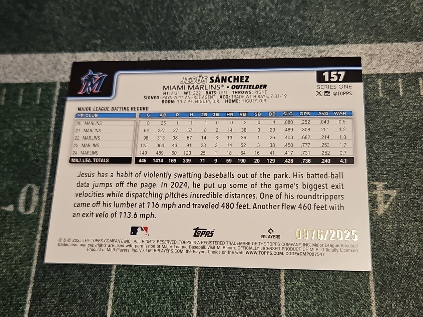 Jesús Sanchez NUMBERED /2025 • BRONZE • Topps 2025 • Miami Marlins Parallel