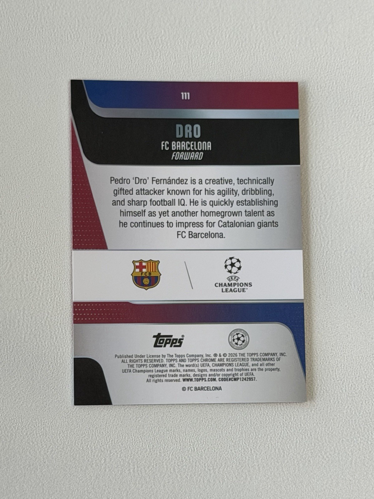 Dro RC 2026 Topps Chrome Orange Sparkle 14/25 #111 FC Barcelona