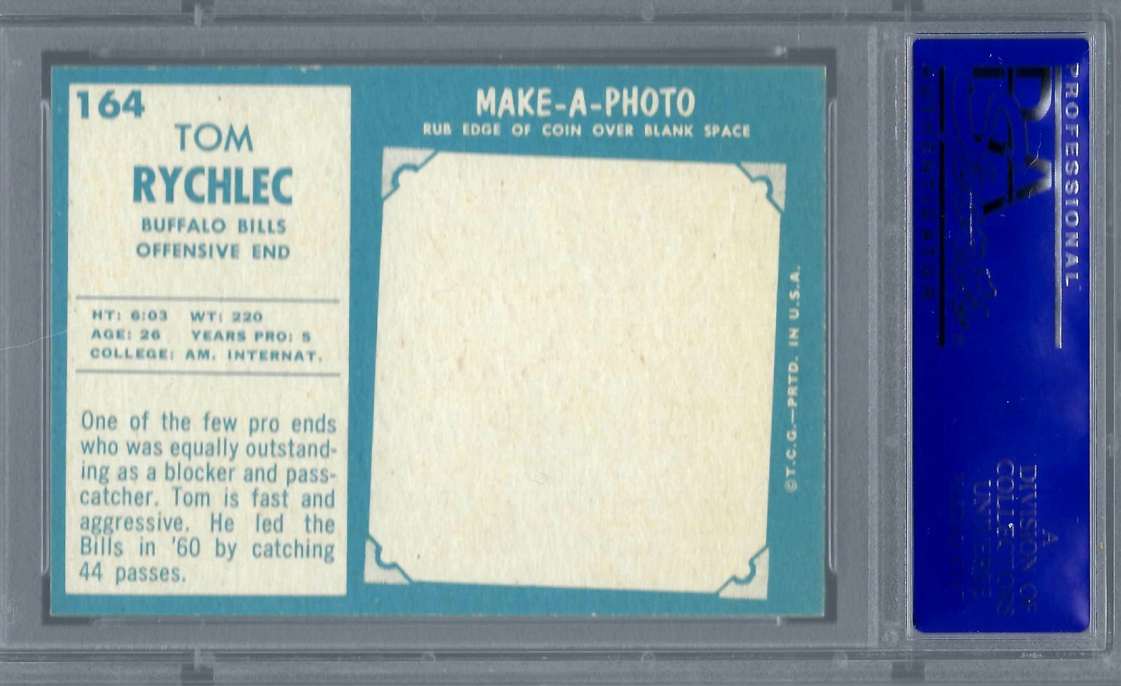 1961 Topps FB #164 PSA 8 Tom Rychlec Bills 164 Centered!