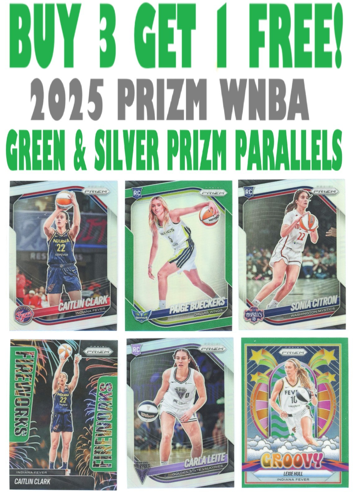 2025 Panini Prizm WNBA SILVER/GREEN PRIZM PARALLELS (BUY 3 GET 1 FREE) You Pick