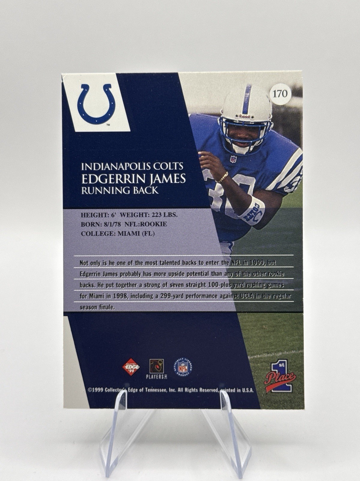 Edgerrin James 1999 Collector’s Edge First Place #170 Indianapolis Colts Card