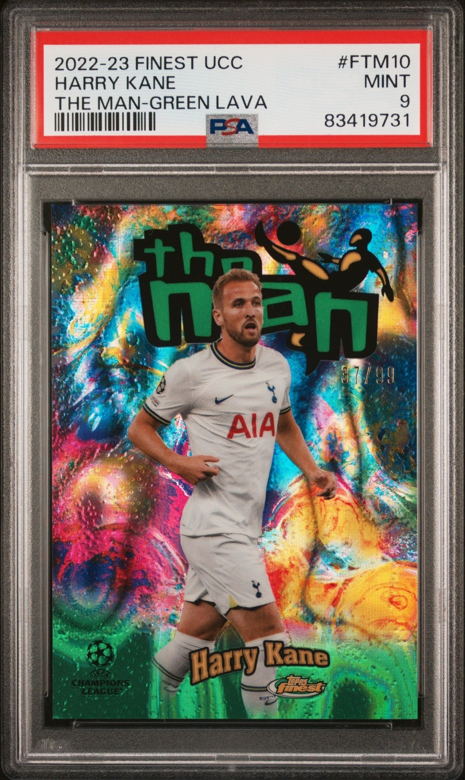 2022-23 Finest UCC Harry Kane The Man-Green Lava /99 PSA 9