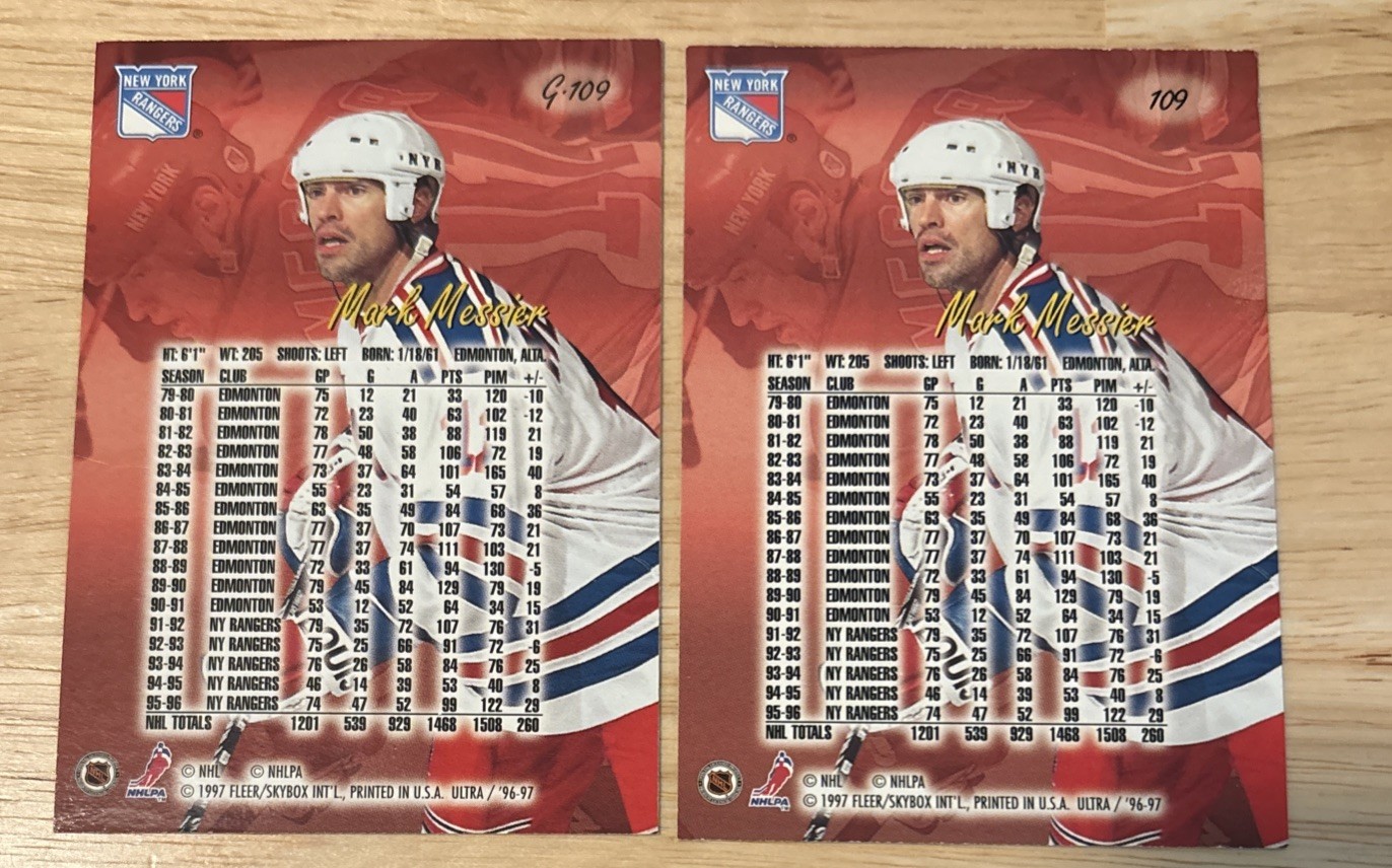 1996-97 Fleer Ultra – Mark Messier #G-109 Gold Medallion & 109 Base Rangers HOF