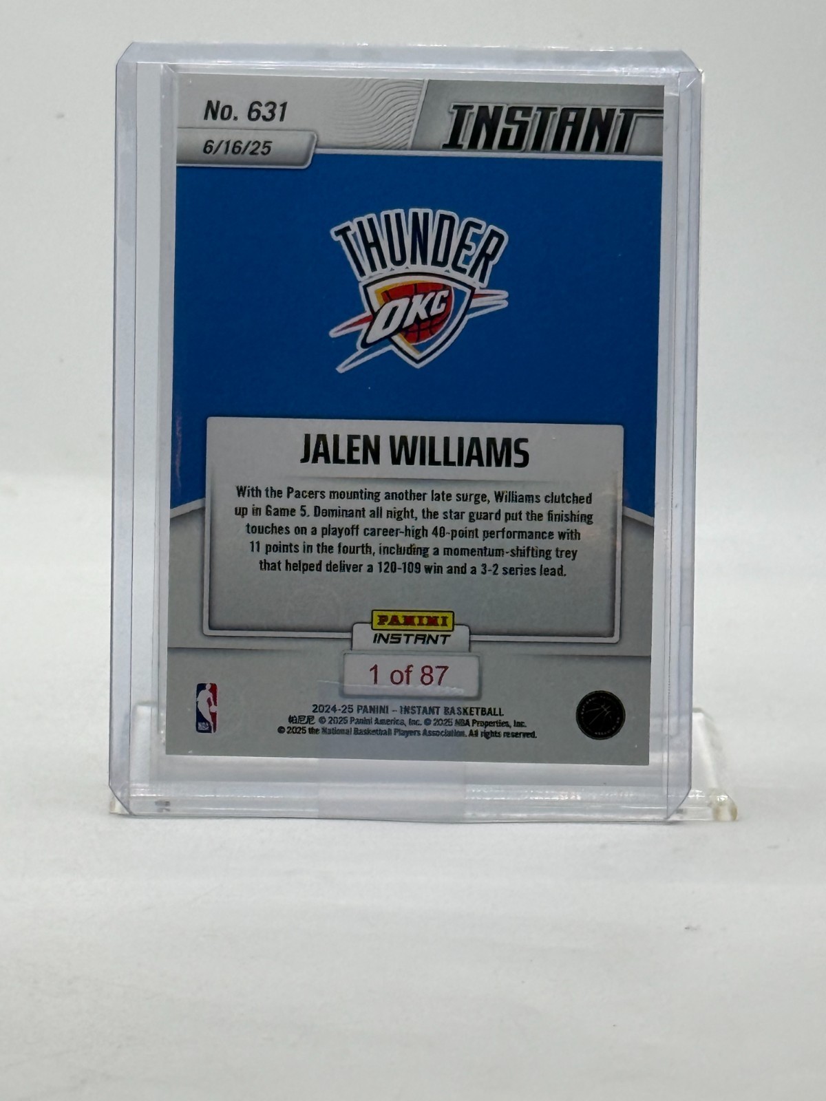 2024-25 Panini Instant #631 JALEN WILLIAMS (#’d / 87) OKC