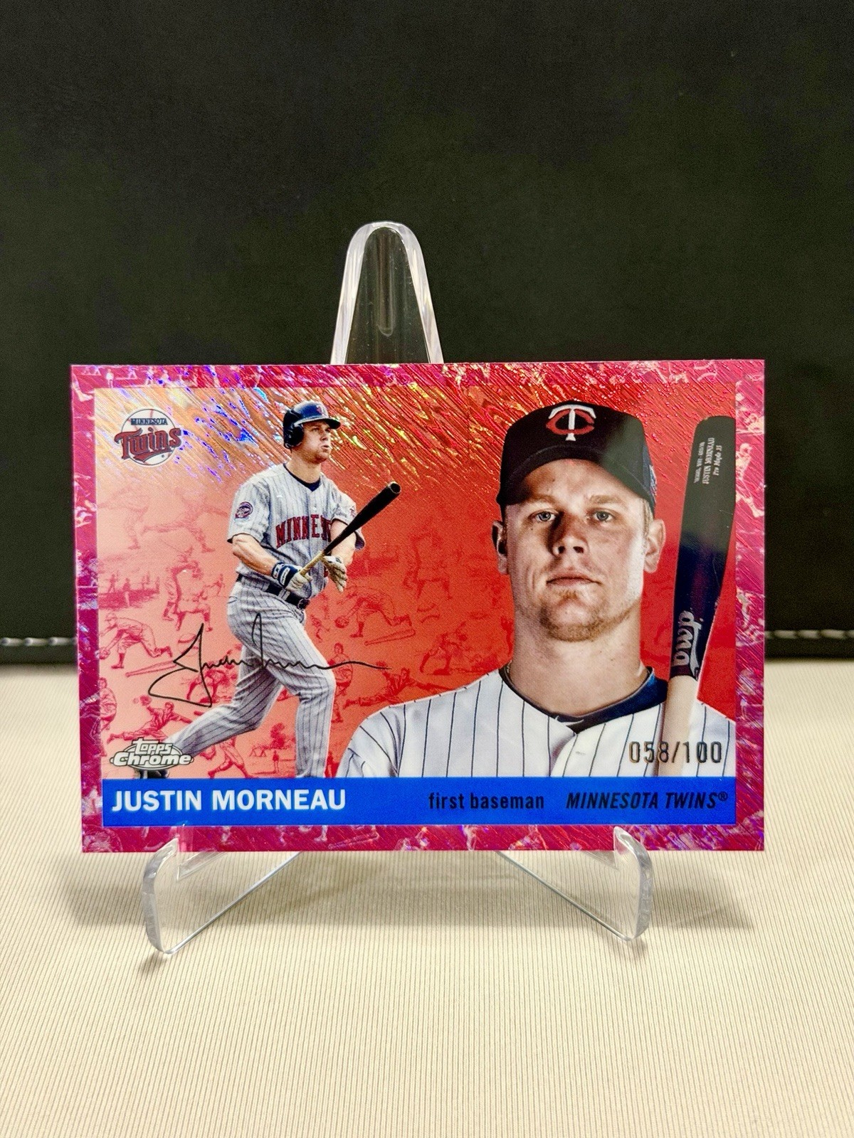 2025 Topps Platinum Justin Morneau Minnesota Twins Pink Toile #375 #/100